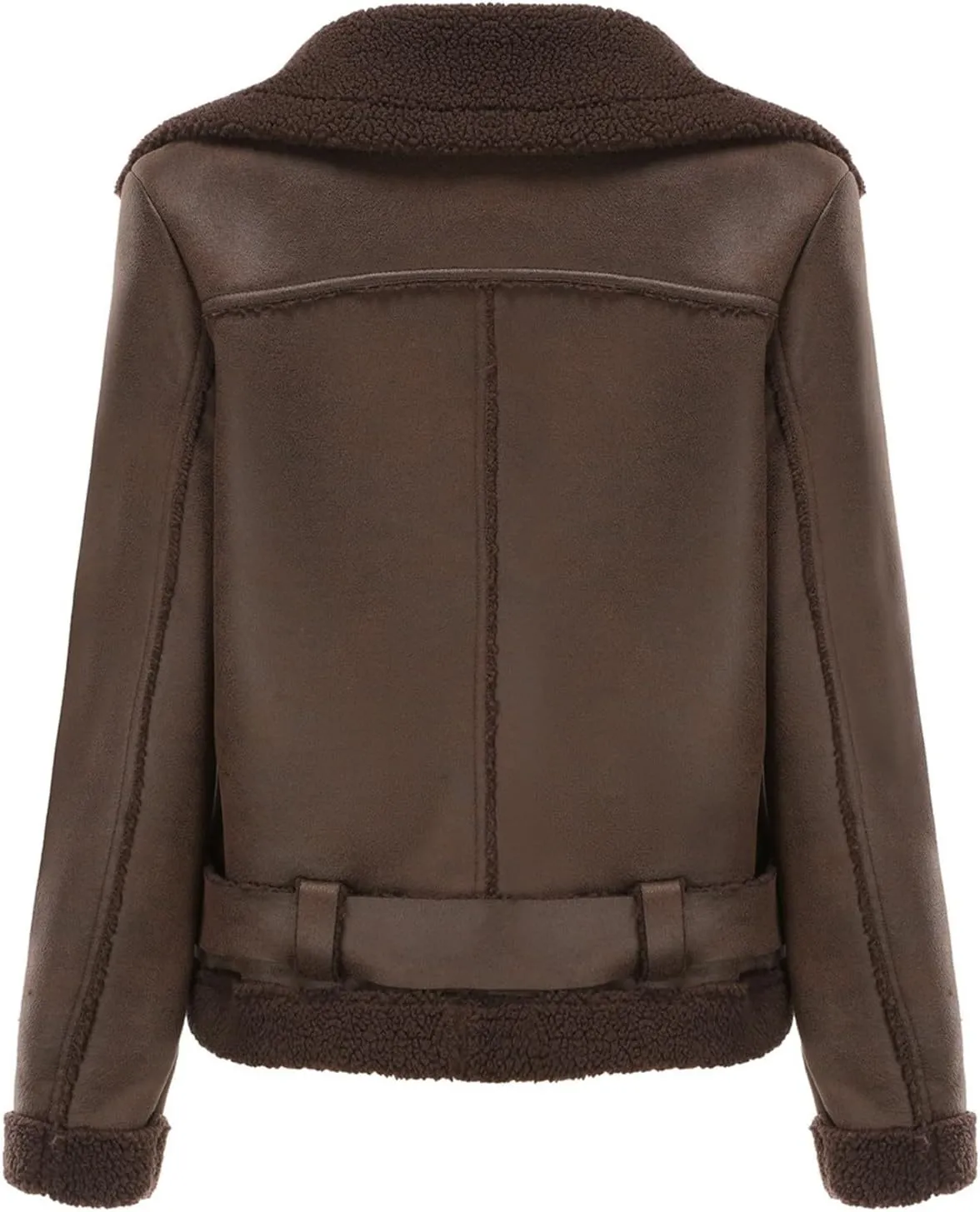 Womens Suede Faux Shearling Moto Bomber Jacket Sherpa Lined Lapel Coat Winter Faux Leather Coat Outerwear Overcoat