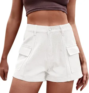 Women's Summer High Waisted Denim Shorts Folded Hem Casual Short Jeans with Pockets