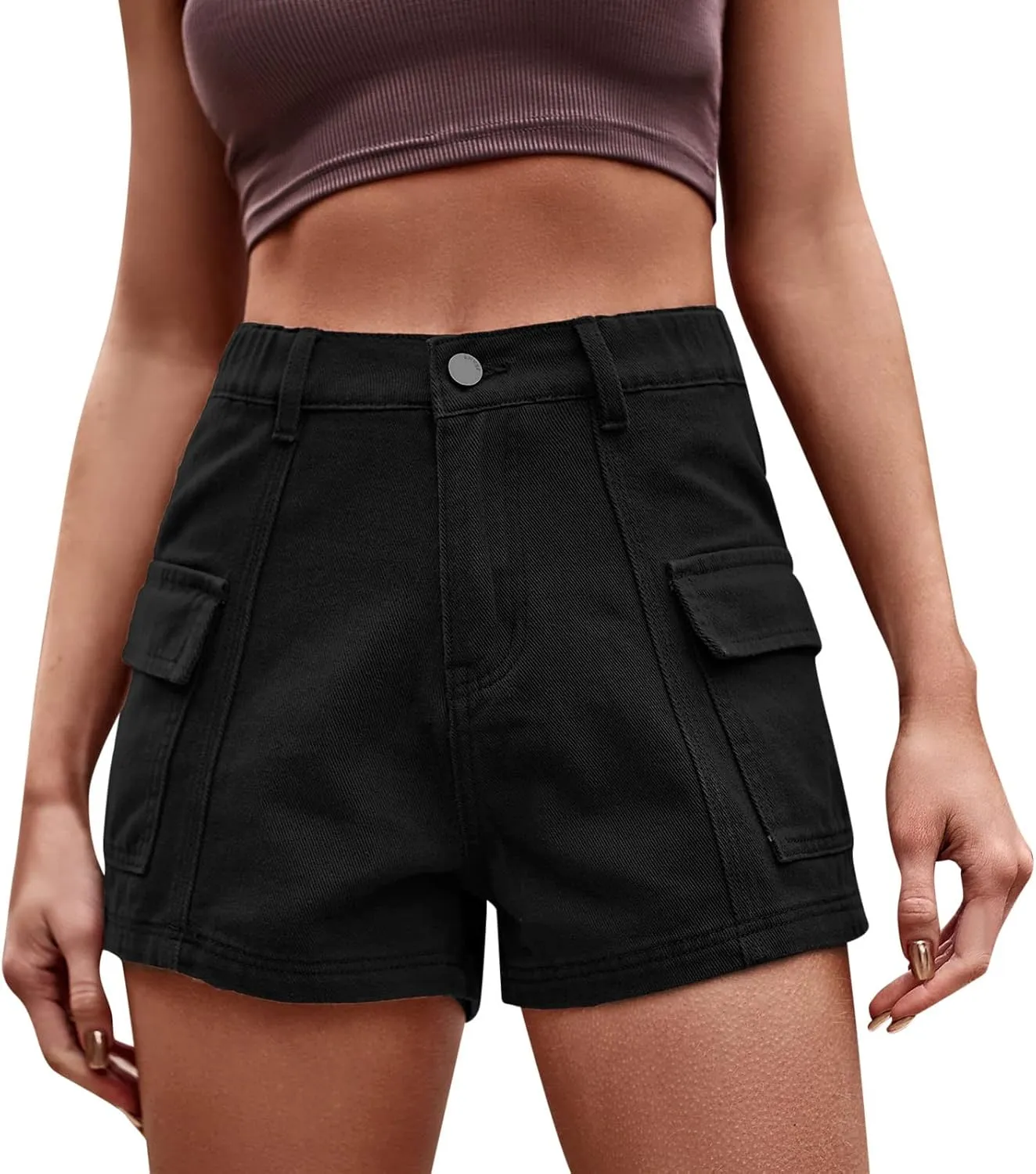 Women's Summer High Waisted Denim Shorts Folded Hem Casual Short Jeans with Pockets