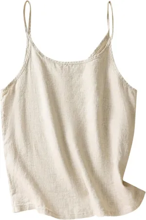 Womens Summer Tops Linen Solid Tank Spaghetti Strap Sleeveless Vest Loose Fit Comfy Tank Tee Shirts 2024 Casual Basic