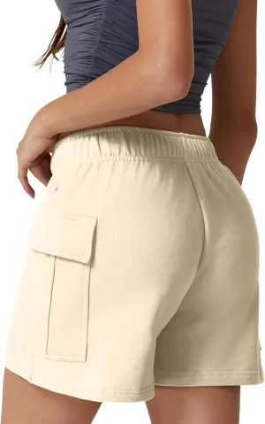 Women's Sweat Shorts High Waisted Athletic Shorts Summer Casual Loose Fit Elastic Waist Cargo Shorts with Pockets