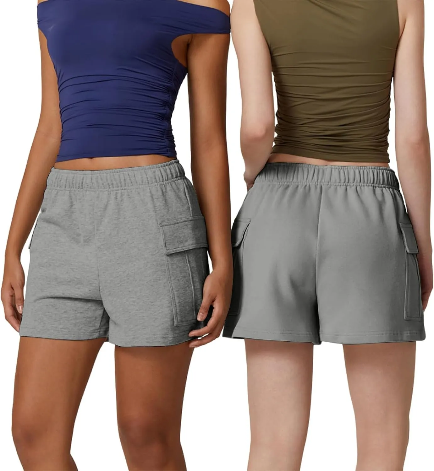 Women's Sweat Shorts High Waisted Athletic Shorts Summer Casual Loose Fit Elastic Waist Cargo Shorts with Pockets