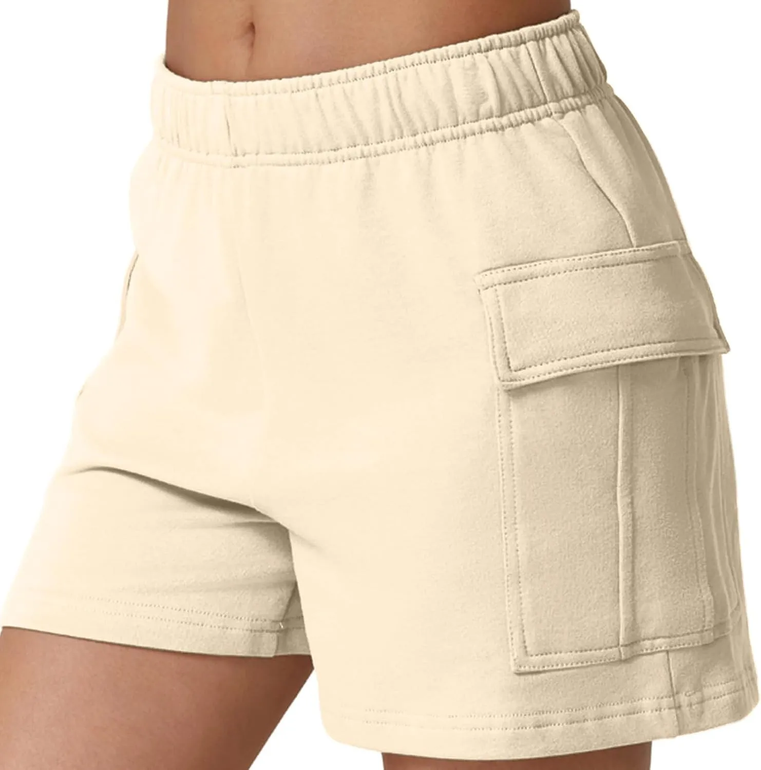 Women's Sweat Shorts High Waisted Athletic Shorts Summer Casual Loose Fit Elastic Waist Cargo Shorts with Pockets