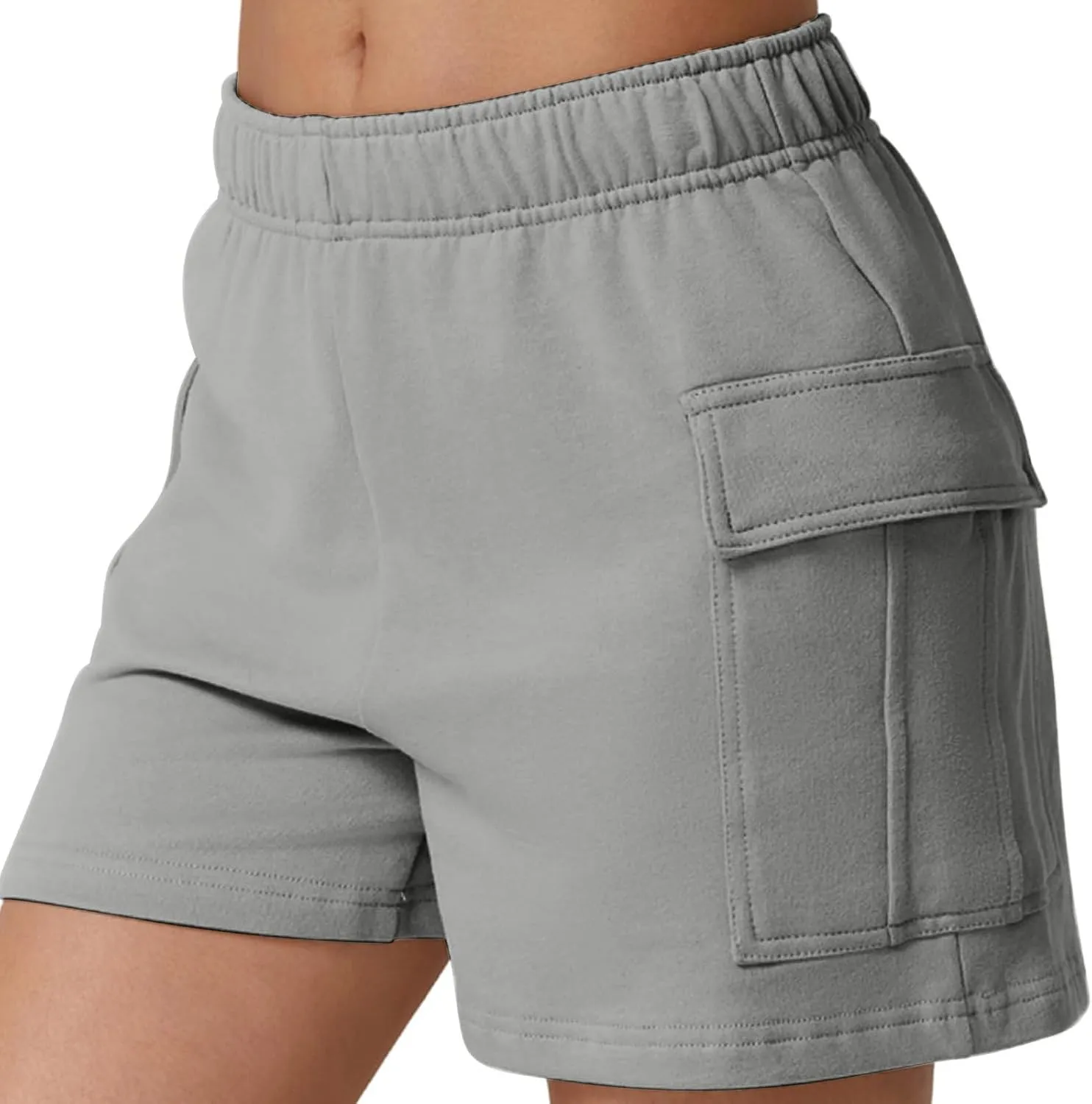 Women's Sweat Shorts High Waisted Athletic Shorts Summer Casual Loose Fit Elastic Waist Cargo Shorts with Pockets