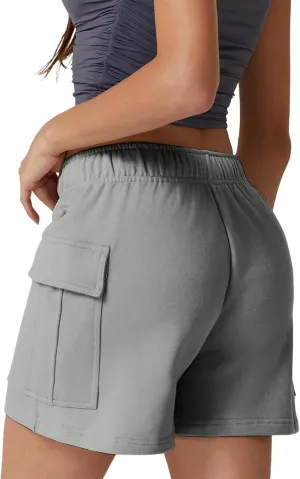 Women's Sweat Shorts High Waisted Athletic Shorts Summer Casual Loose Fit Elastic Waist Cargo Shorts with Pockets