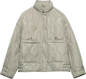 Womens Thickened Puffer Down Jacket Stand Collar Diamond Quilted Padded Coat Lightweight Warm Jackets with Pockets