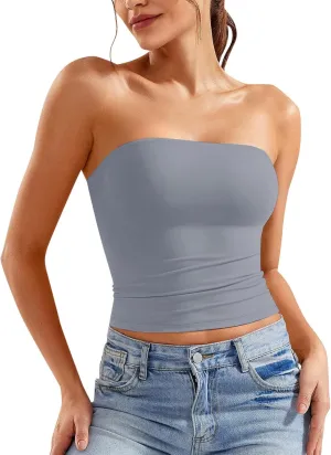 Womens Tube Top Strapless Crop Top Sexy Sleeveless Backless Bandeau Y2K Going Out 2025 Summer Outfits