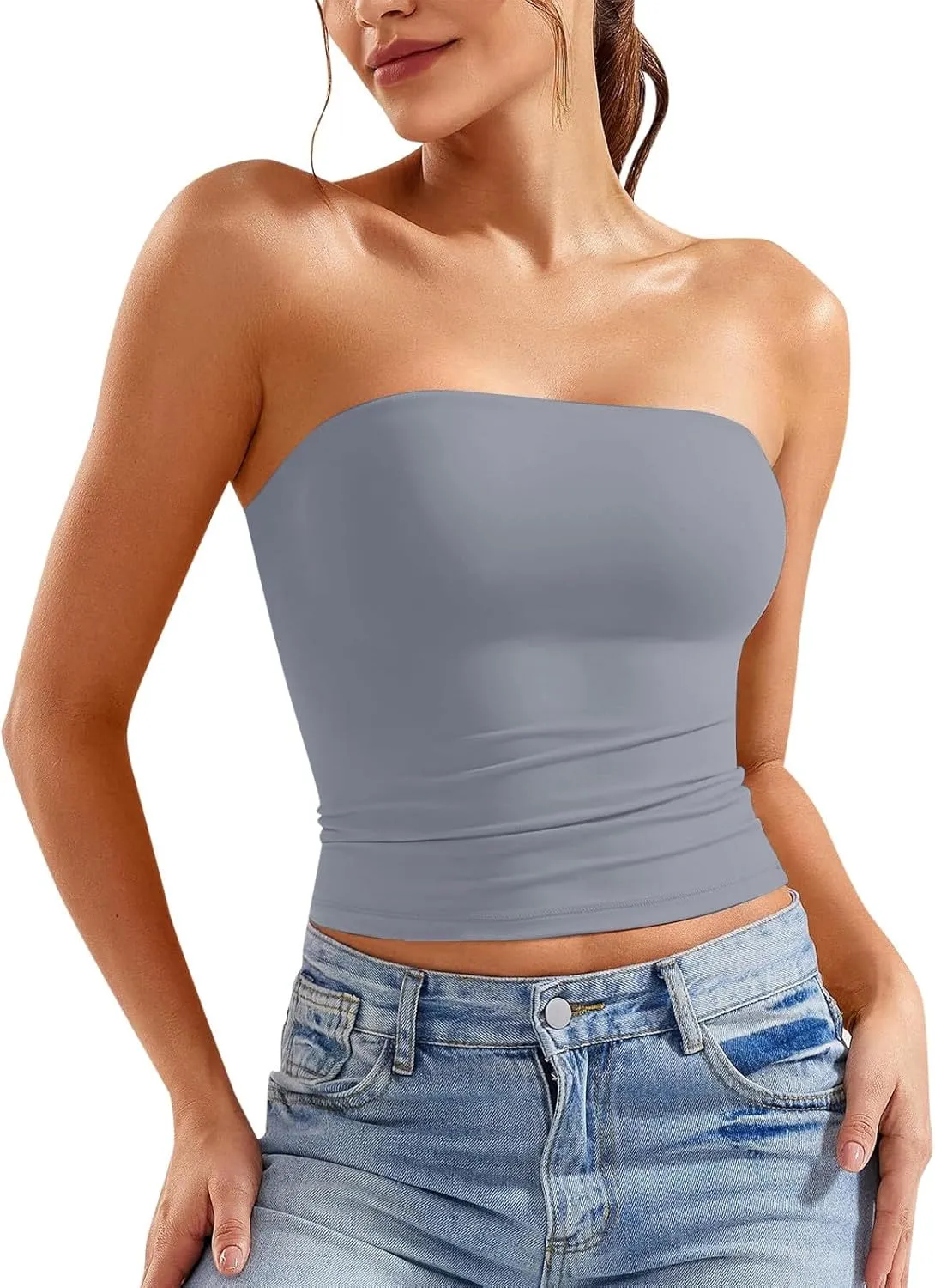 Womens Tube Top Strapless Crop Top Sexy Sleeveless Backless Bandeau Y2K Going Out 2025 Summer Outfits