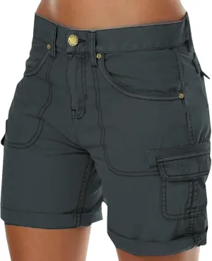 Women's Vintage Cargo Shorts Button High Waisted Denim Summer Hot Shorts with Casual Pockets Comfort Vacation Trouser