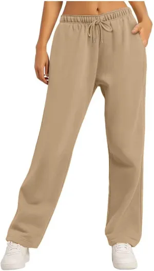 Women's Wide Leg Sweatpants Fleece Lined Baggy Straight Leg Lounge Pants Spring Fall Outfits Athletic Joggers