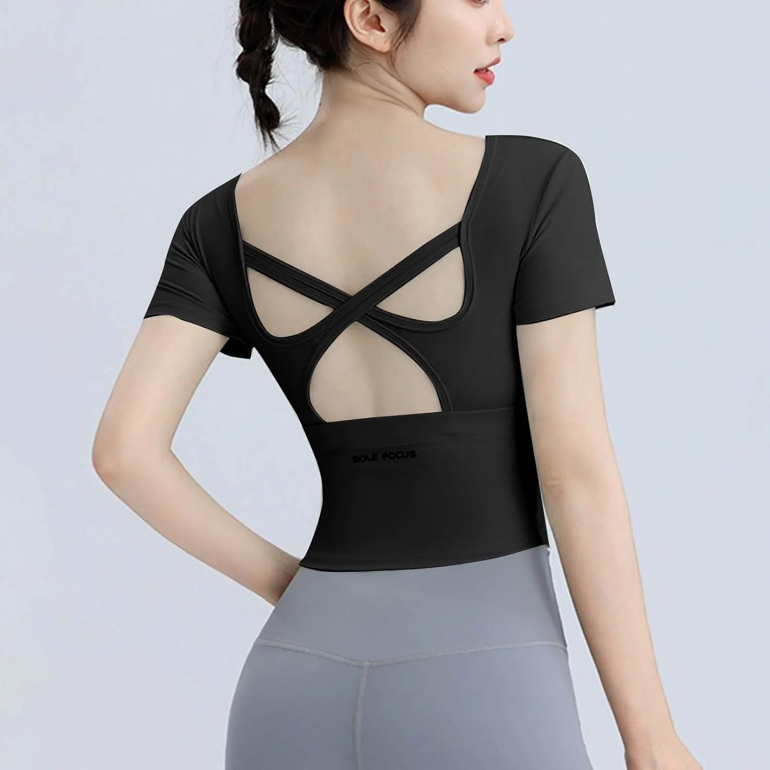 Women's Workout Crop Tops Sun Shirts Short Sleeve Athletic Sun Protection Quick Dry Lightweight Slim Fit Yoga Tshirt