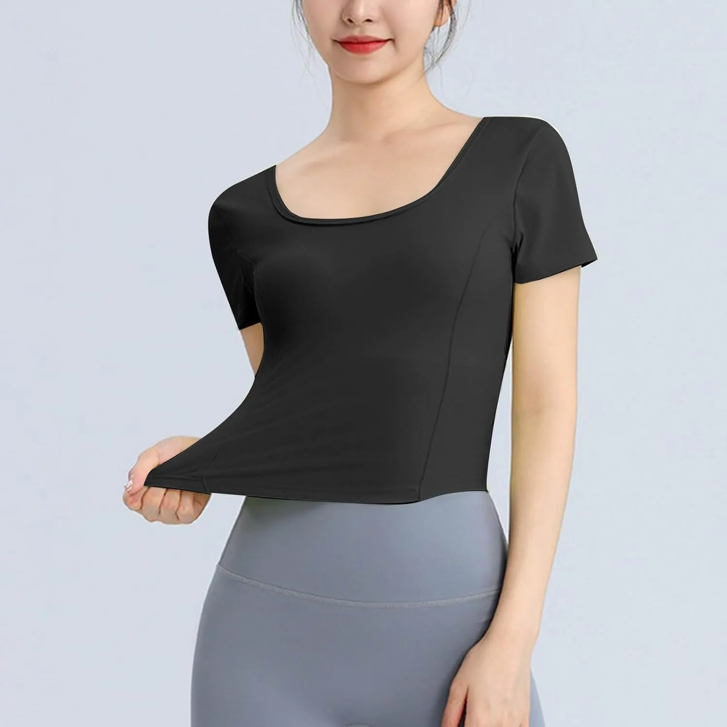 Women's Workout Crop Tops Sun Shirts Short Sleeve Athletic Sun Protection Quick Dry Lightweight Slim Fit Yoga Tshirt
