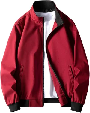 Xiaojmake Lightweight Sportswear Bomber Jackets for Men Full Zip Varsity Jackets Fall Casual Fit Warm Coats with Pockets