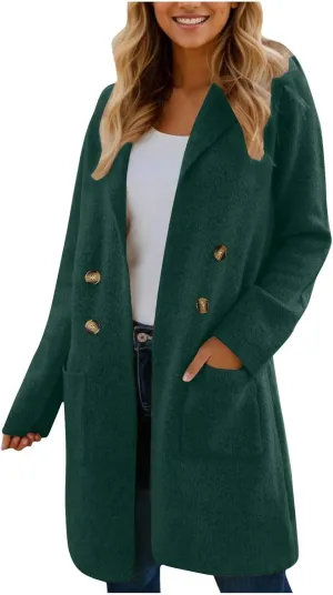 XUNRYAN Trench Coat for Women Winter Fall Fashion Long Jackets Notch Lapel Faux-Wool-Blend Double Breasted Peacoat Outerwear