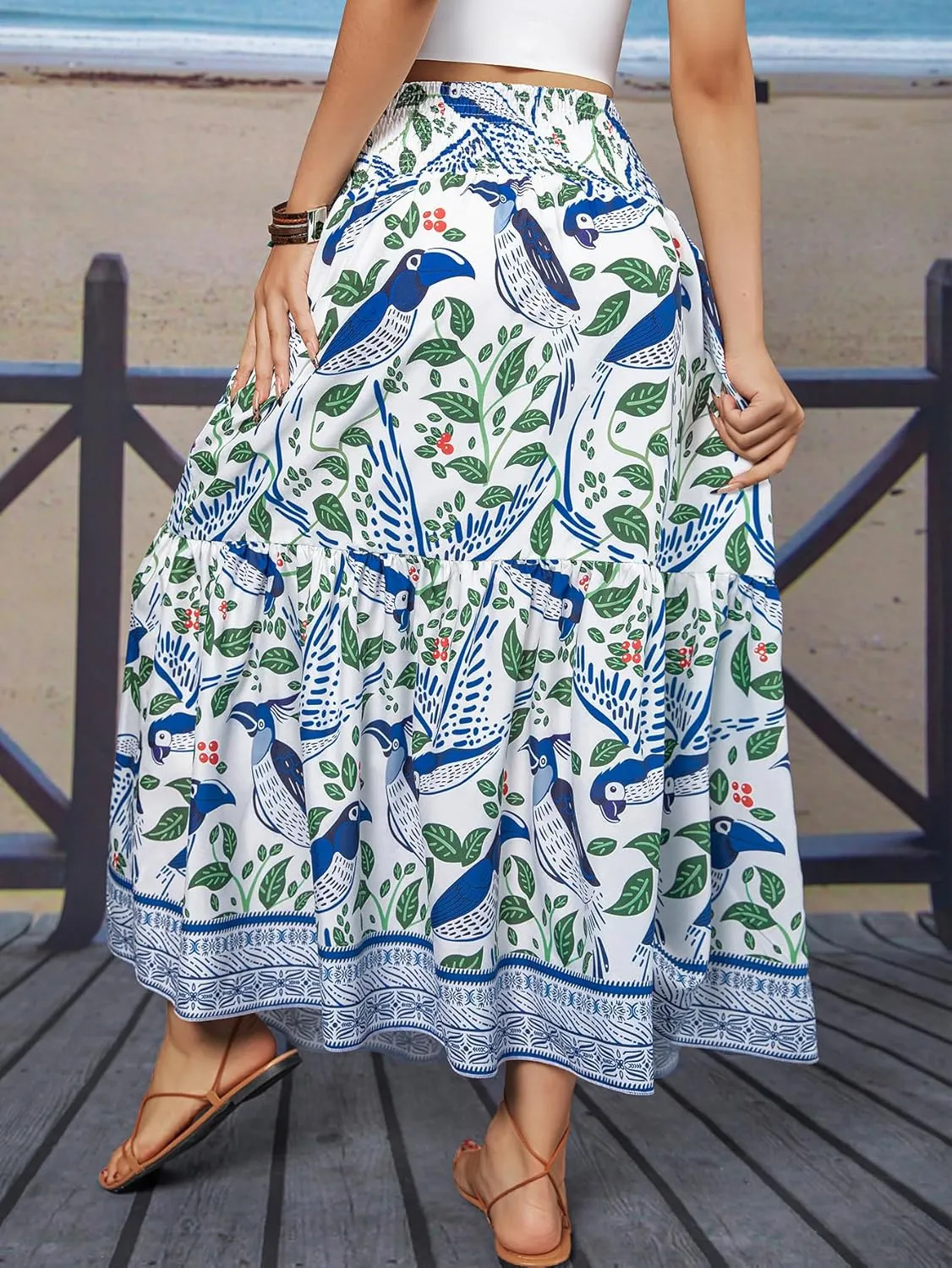 YHYJMY Women's Boho Skirt Elastic High Waist Pleated A-Line Flared Maxi Skirts Womens Flowy Long Skirts
