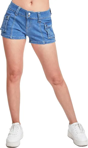 YMI Womens Low Rise Denim Cargo Shorts