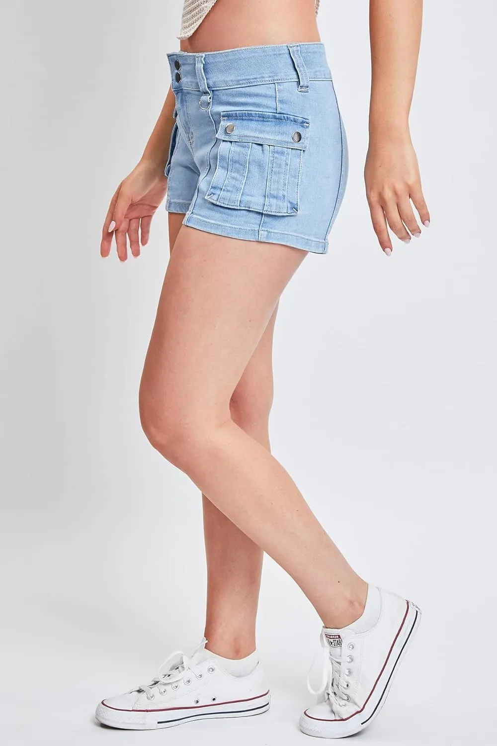 YMI Womens Low Rise Denim Cargo Shorts