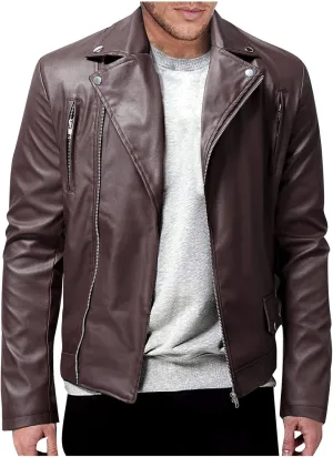 Ymosrh Mens Coats and Jackets Winter Autumn Men's Casual Solid Color Long-Sleeved Slim Leather Light Rain Jacket
