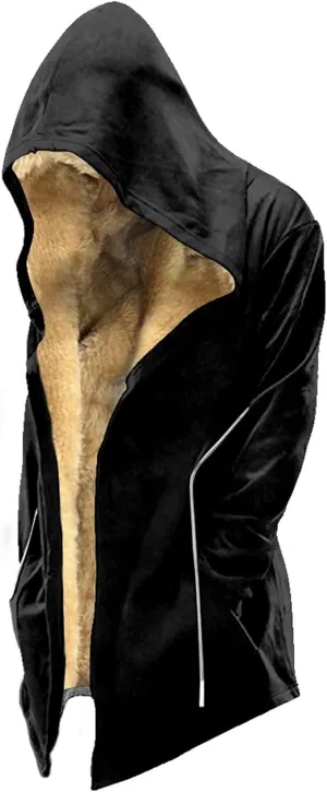 Ymosrh Men's Cool Jacket Solid Color Sherpa Fleece Lined Long Jackets Sleeveless Zip Up Winter Hoodie Coats Jacket, M-6XL