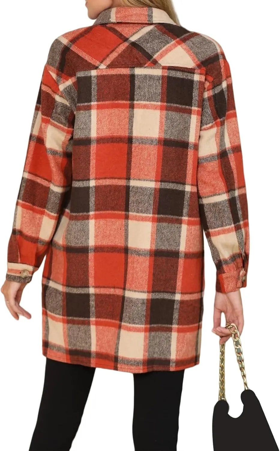 ZWRXW Plaid Shacket Jacket for Women Casual Button Down Lapel Trench Coats Oversized Long Sleeve Outerwear Shirt with Pockets